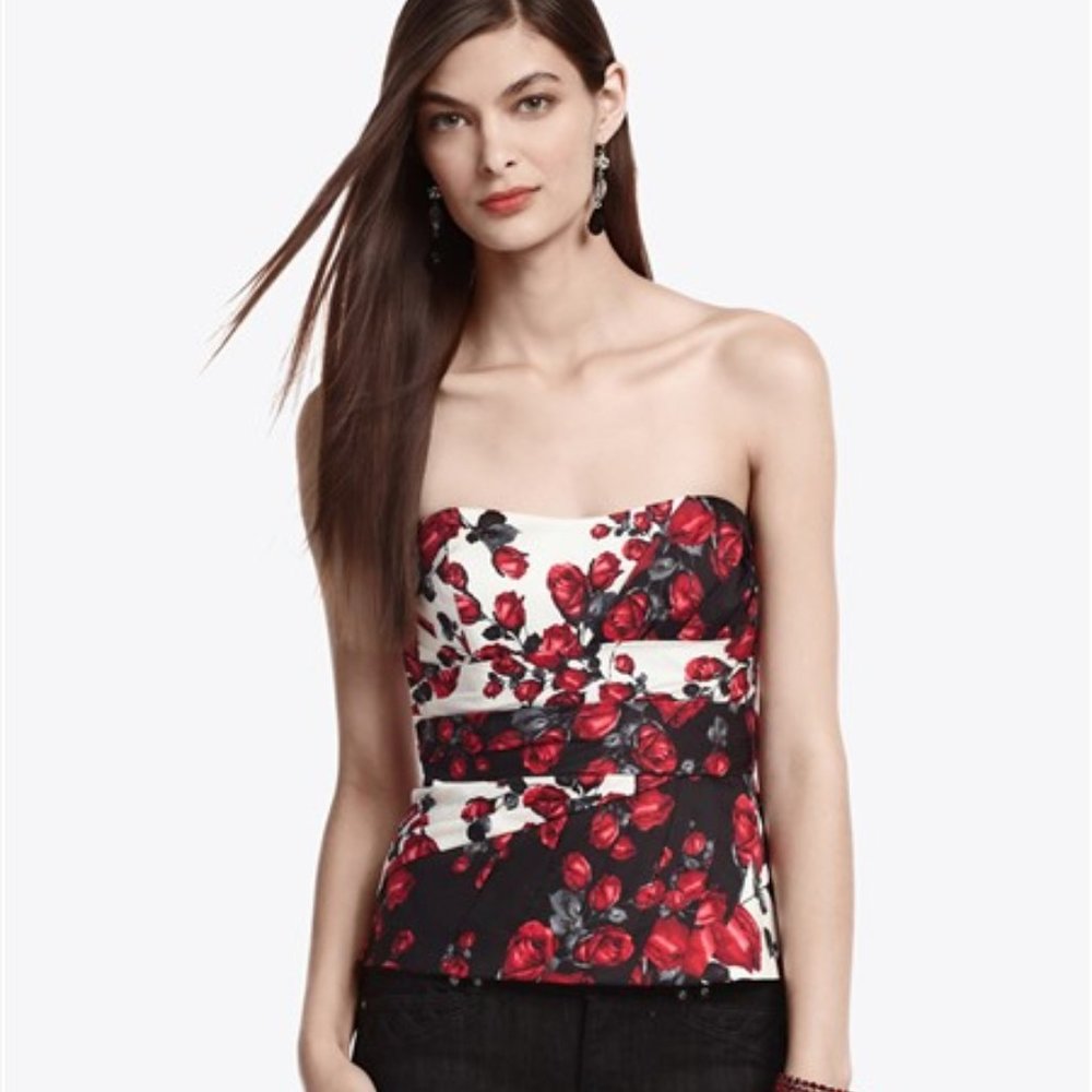 White House Black Market Floral Bustier Top Size 2